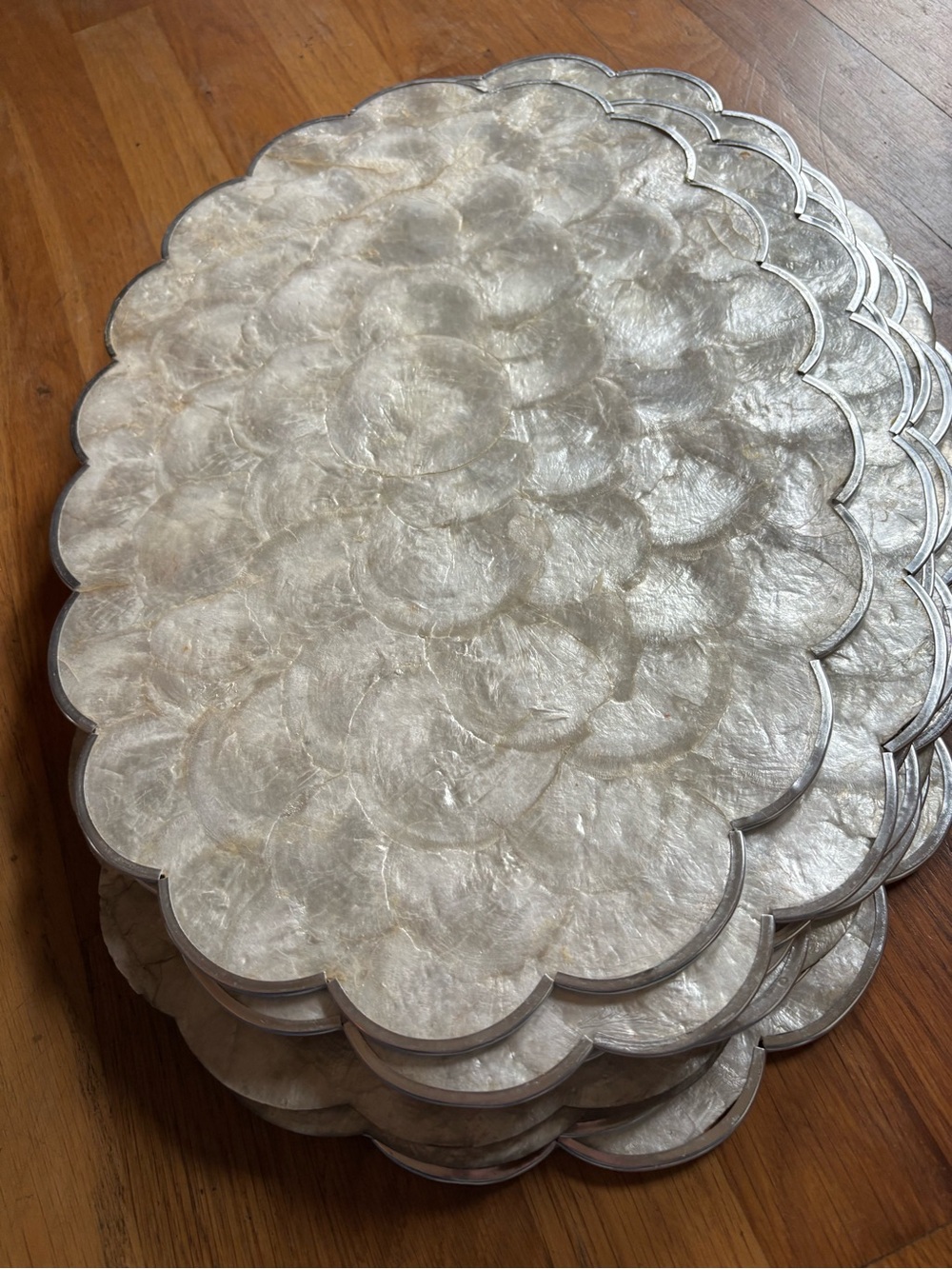 Set of 14 vintage capiz shell placemats handmade beach cottage 90s beach house